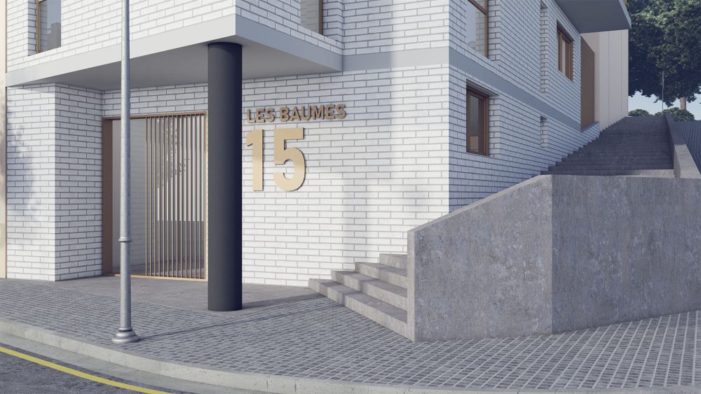 AP3D - Edificio Les Baumes: Vista Exterior del acceso al edificio
