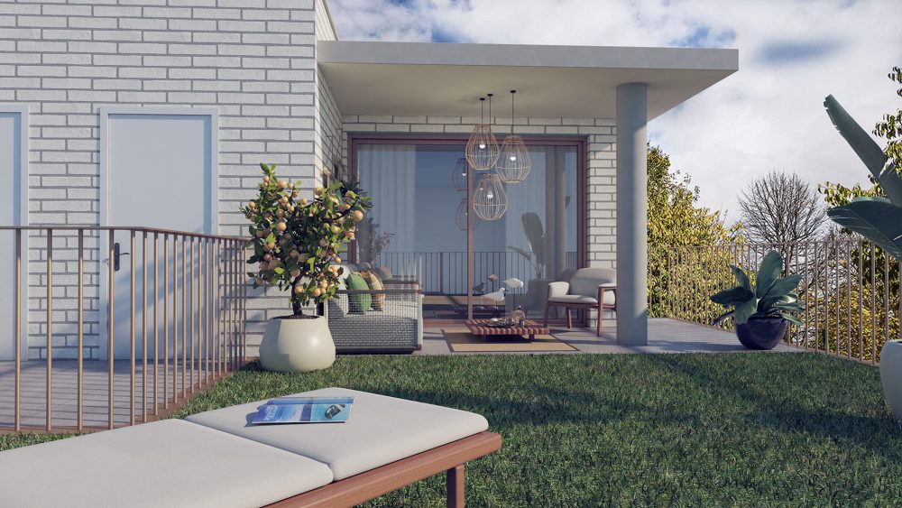 AP3D - Promoción inmobiliaria Les Baumes: Terraza ajardinada