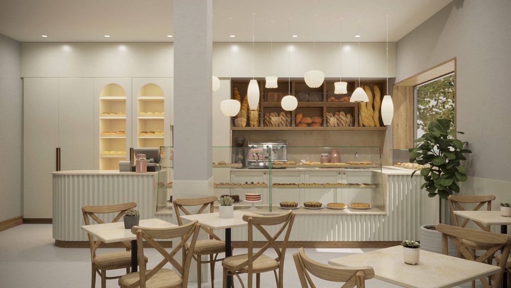 Proyecto de diseño interior para panadería-cafetería en Barcelona: Vista general
