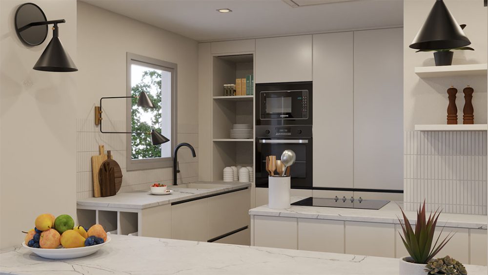 Iluminación en los renders interiores: Render con 1 fuente de luz artificial