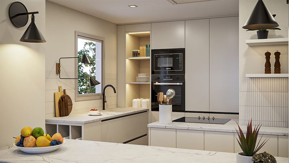 Iluminación en los renders interiores: Render con varias fuentes de luz