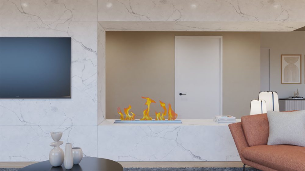 Imagen renderizada en la que el fuego no es un material