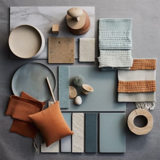 Moodboard de texturas para un proyecto de interiorismo