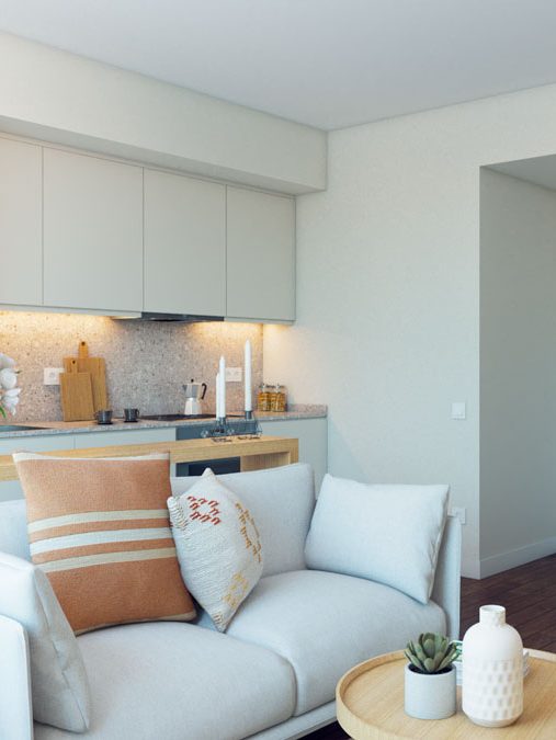 Render interior para una promoción inmobiliaria