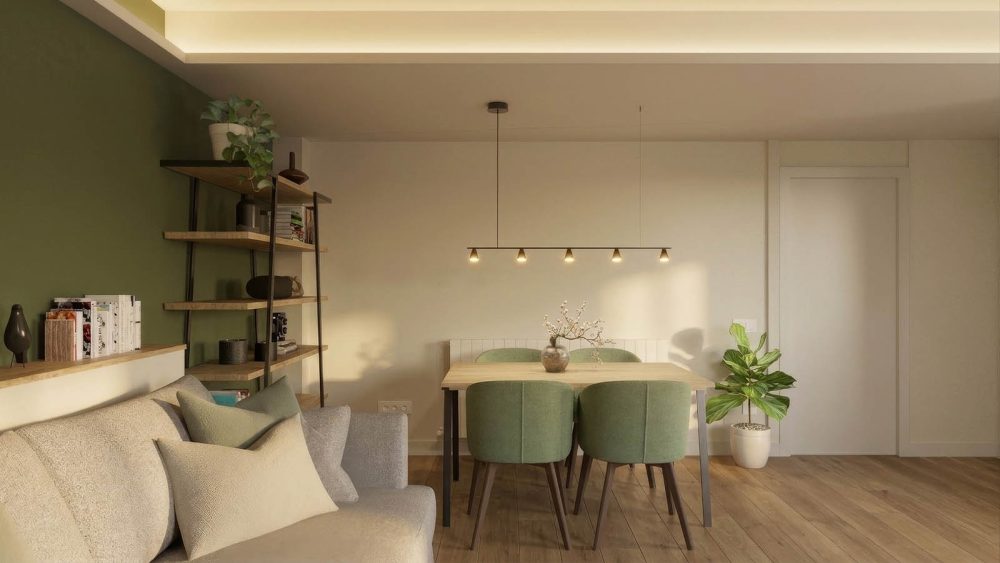 AP3D - Proyecto de decoración de interiores de una vivienda unifamiliar en Cabrera de Mar: Vista del comedor