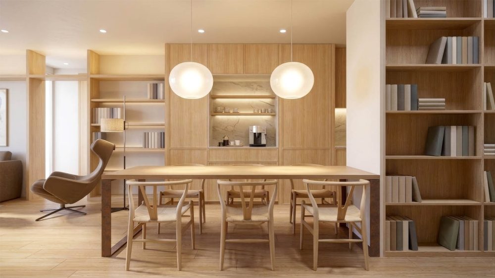 AP3D - Renders 3D de interiores: Vista de detalle del comedor del proyecto Provença. 