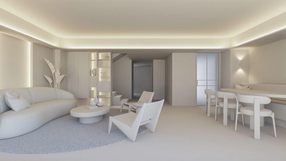 Sala de estar del proyecto Esplugues: estudio de iluminación