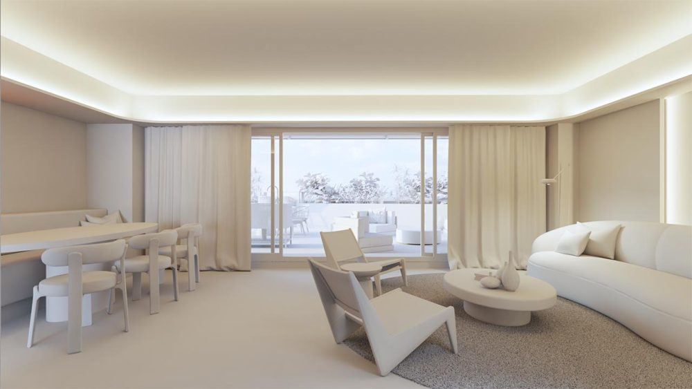 Sala de estar del proyecto Esplugues: estudio de iluminación